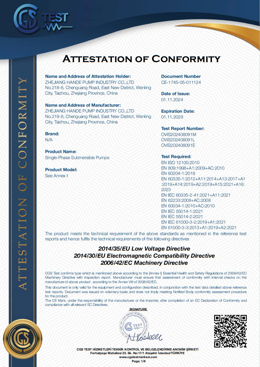 CE certificate document